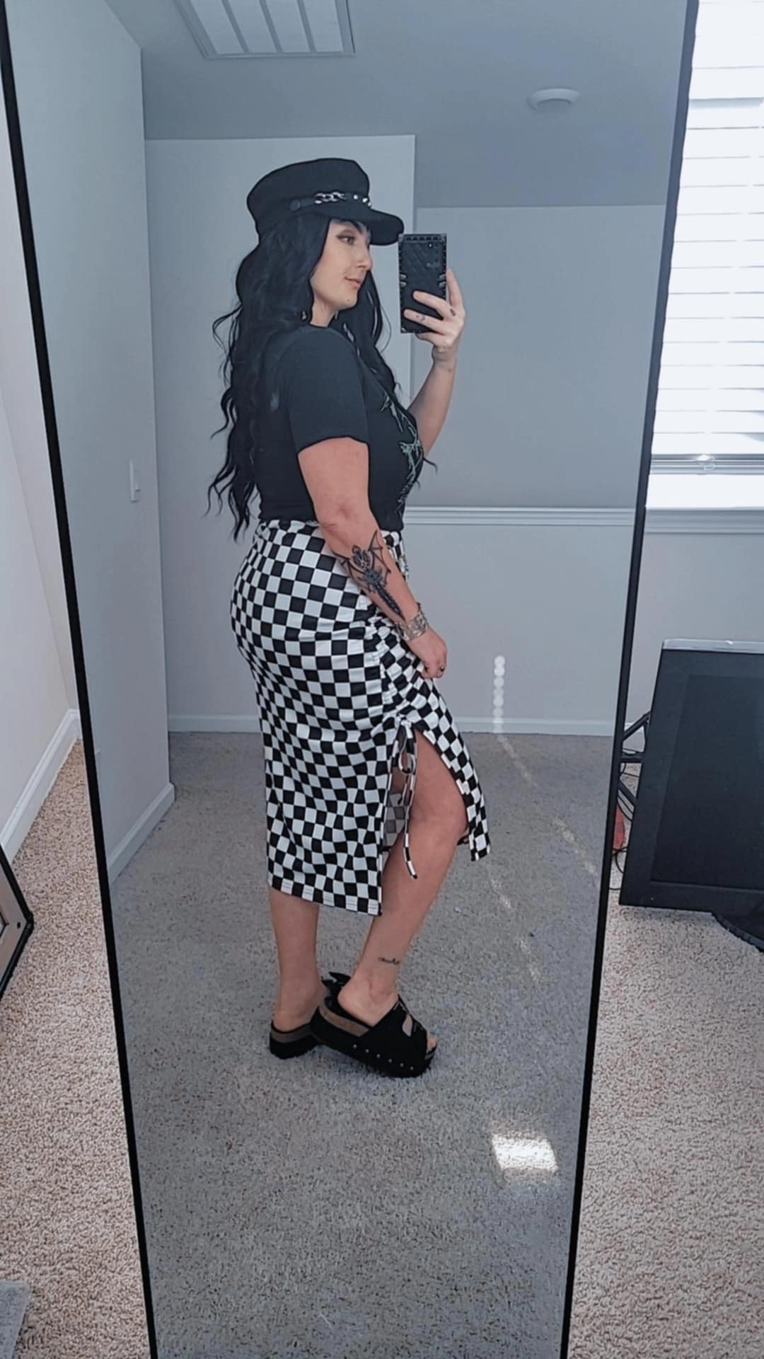 Checkered Split Skirt