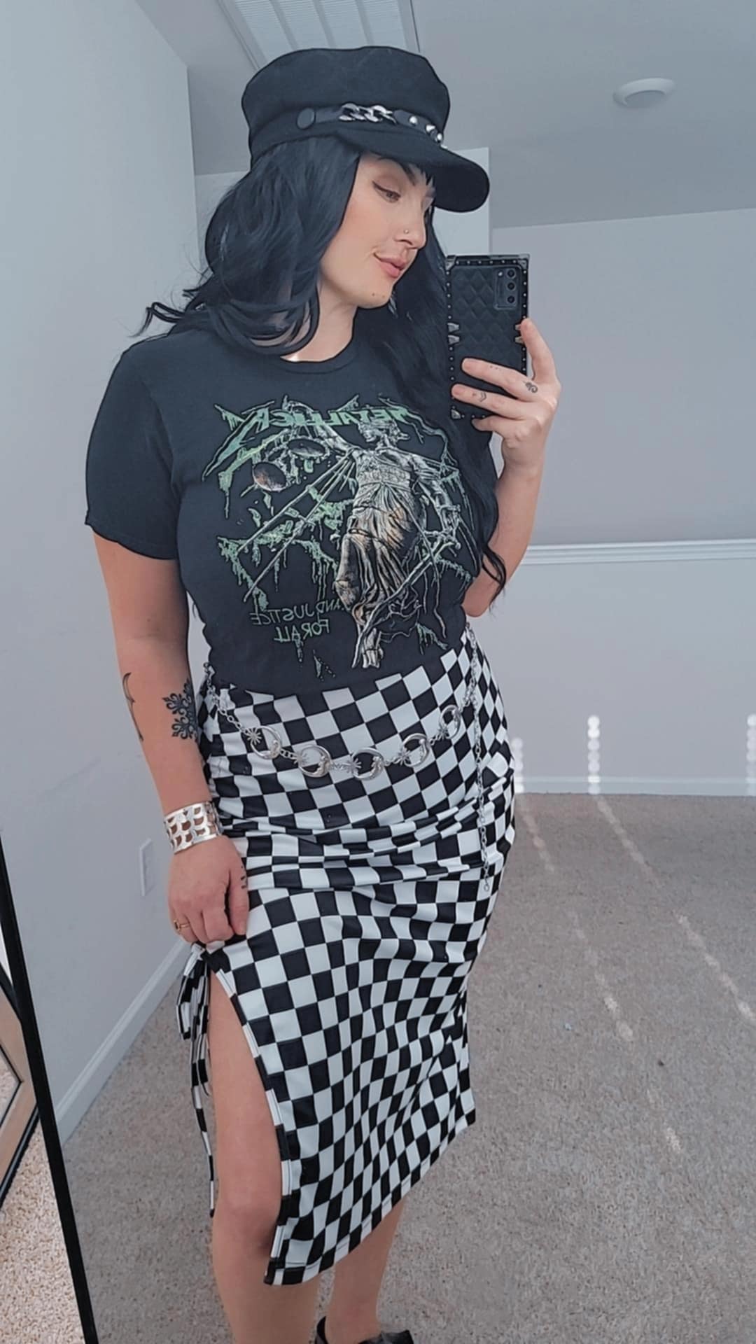 Checkered Split Skirt