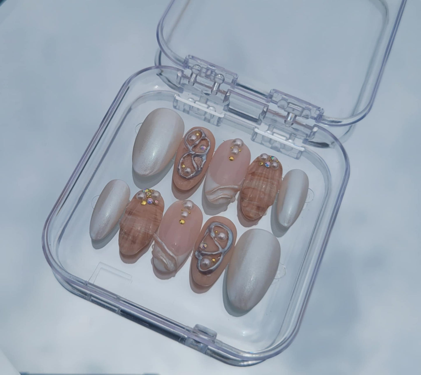 Shell Nails, Pearl White, Beach Nails, Nude Nails