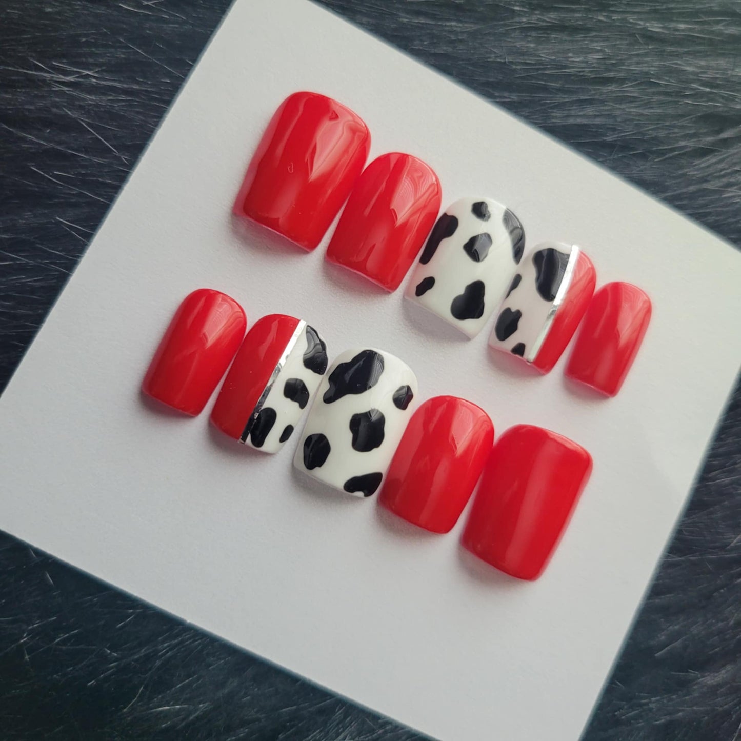 Red Nails, Cow Print, Western Nails